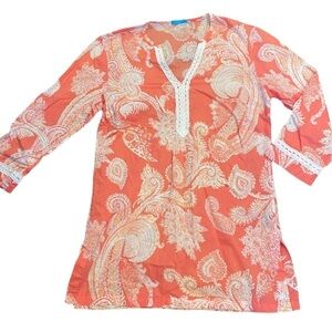 J. McLaughlin Orange Paisley Tunic Detailed Trim Size XS